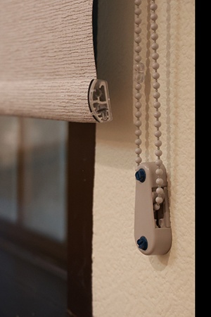 Close-up of window treatments in waiting area of healthcare office