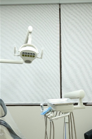 Closed window shades in dental treatment room